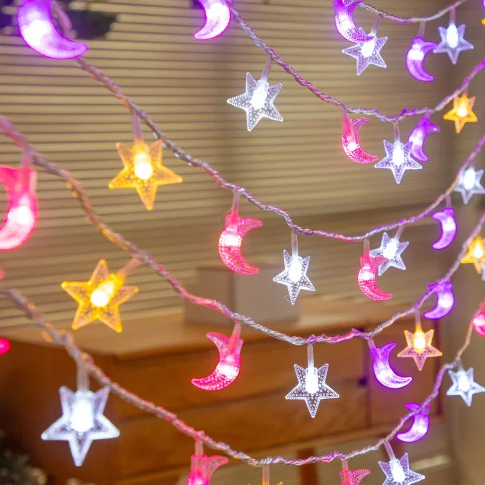 LED الملونة النجمة والقمر الديكور جو مصباح سلسلة الجنية الديكور مصباح معلق للمنزل حديقة التخييم والتجمع