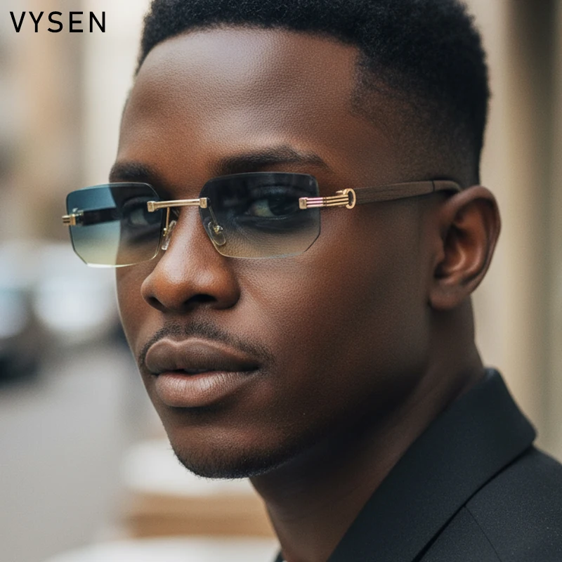 

Vintage Small Frame Rimless Square Sunglasses Men 2025 Luxury Brand Punk Rectangle Sun Glasses Anti Blue Light Eyewear Shades