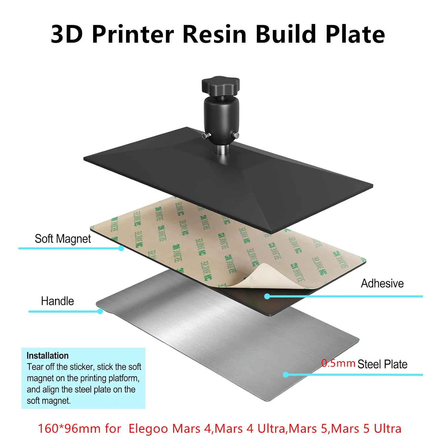 2Pcs Resin 3D Printer Flex Build Plate Spring Steel Flexible Plate and Magnetic Base for Mars 5/Mars 5 Ultra/Mars 4 160x96mm
