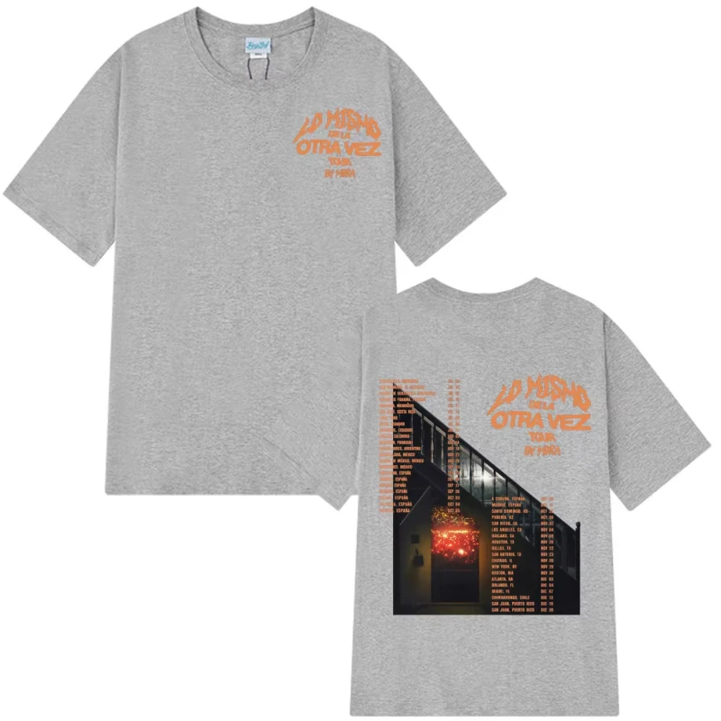 Mora Lo Mismo Dela Otra Vez Tour 2025 القوطية تي شيرت الصيف الرجال الهيب هوب موضة القطن المتضخم تي شيرت على طراز هاراجوكو ملابس الشارع