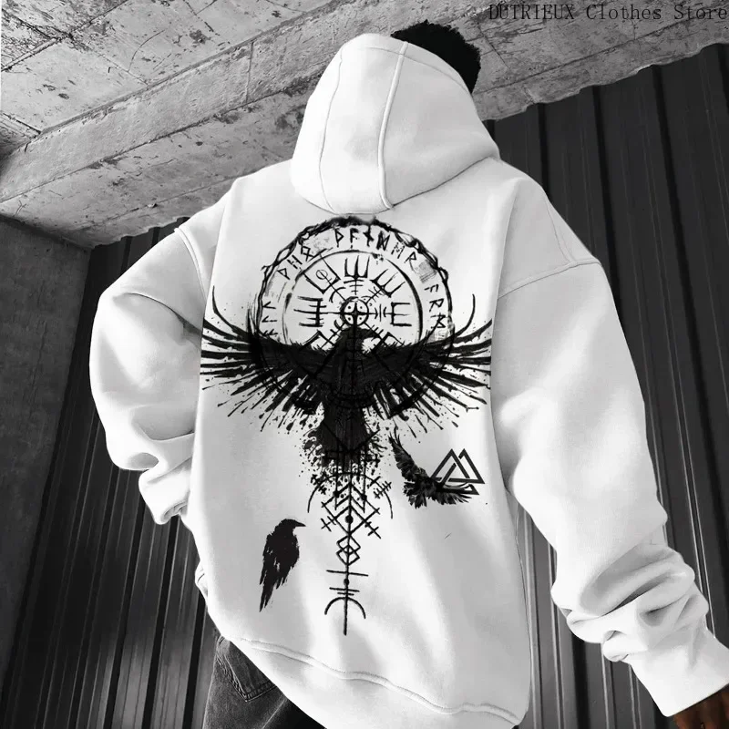 Men\'s Evil Blood Large Pattern Hoodie Unique Personality Casual Hoodie Autumn / Winter Thickened Warm Black Hoodie for Men Full