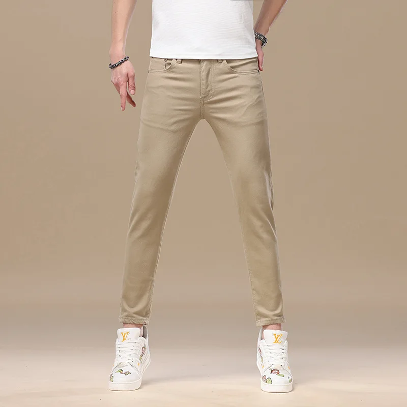 

Мужские летние эластичные облегающие джинсовые брюки с струящейся водой, новинка 2025, разноцветные модные джинсовые брюки