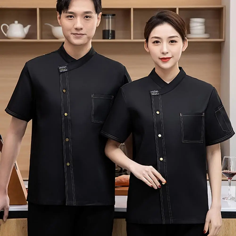 Men Women Chef Uniform Professional Unisex Chef Uniform with Stand Collar Short for Restaurant for Waiters for Professionals