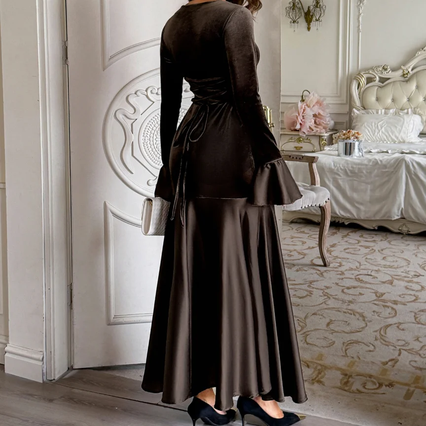 French Velvet Slim Dress for Women's Clothing Temperament Commuting New Style Female Fashion Flared Sleeve Elegant Dresses