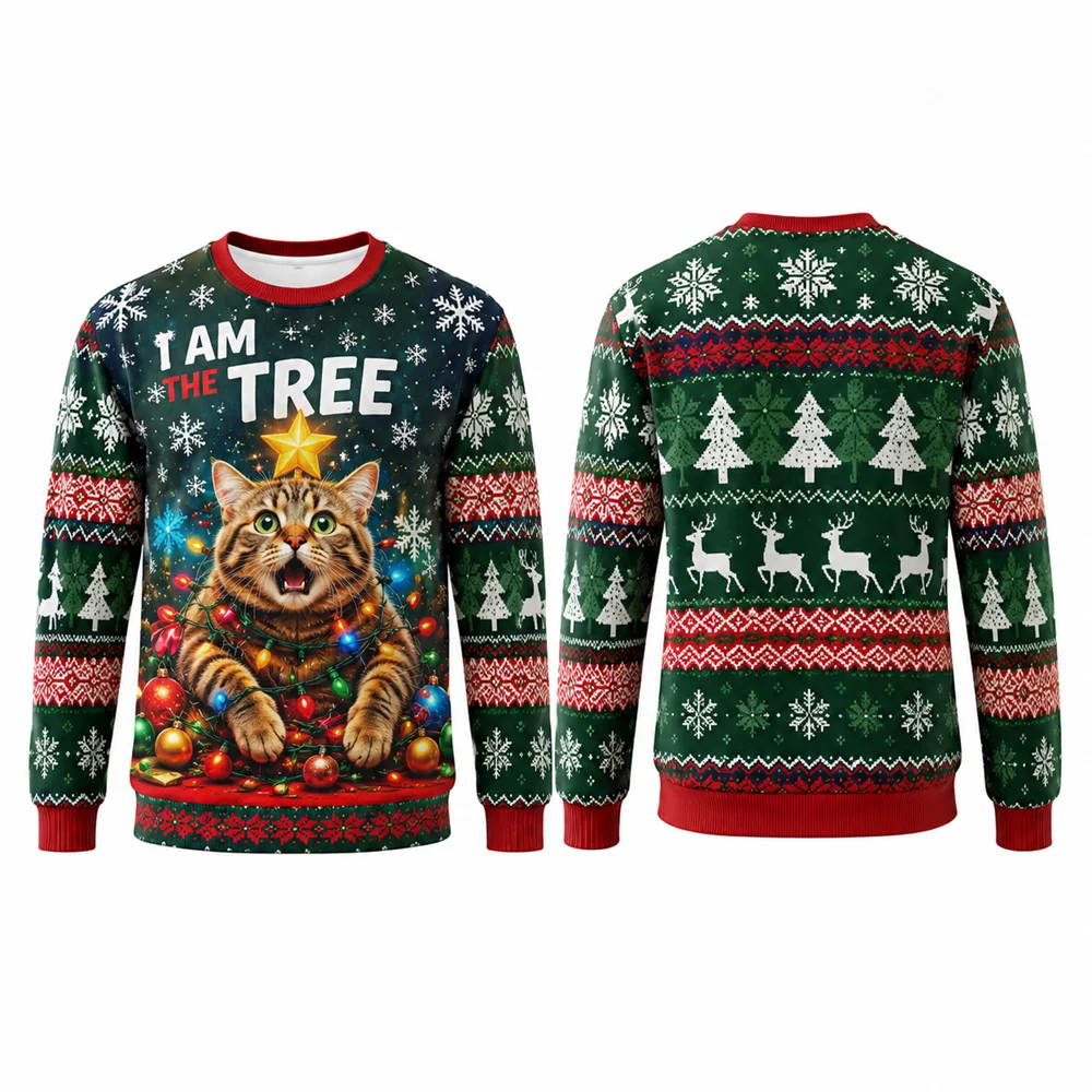 Unisex Parent-Child Matching Funny Graphic Print Ugly Christmas Crew Neck Long Sleeve Sweatshirt Holiday Party for Kids & Adults