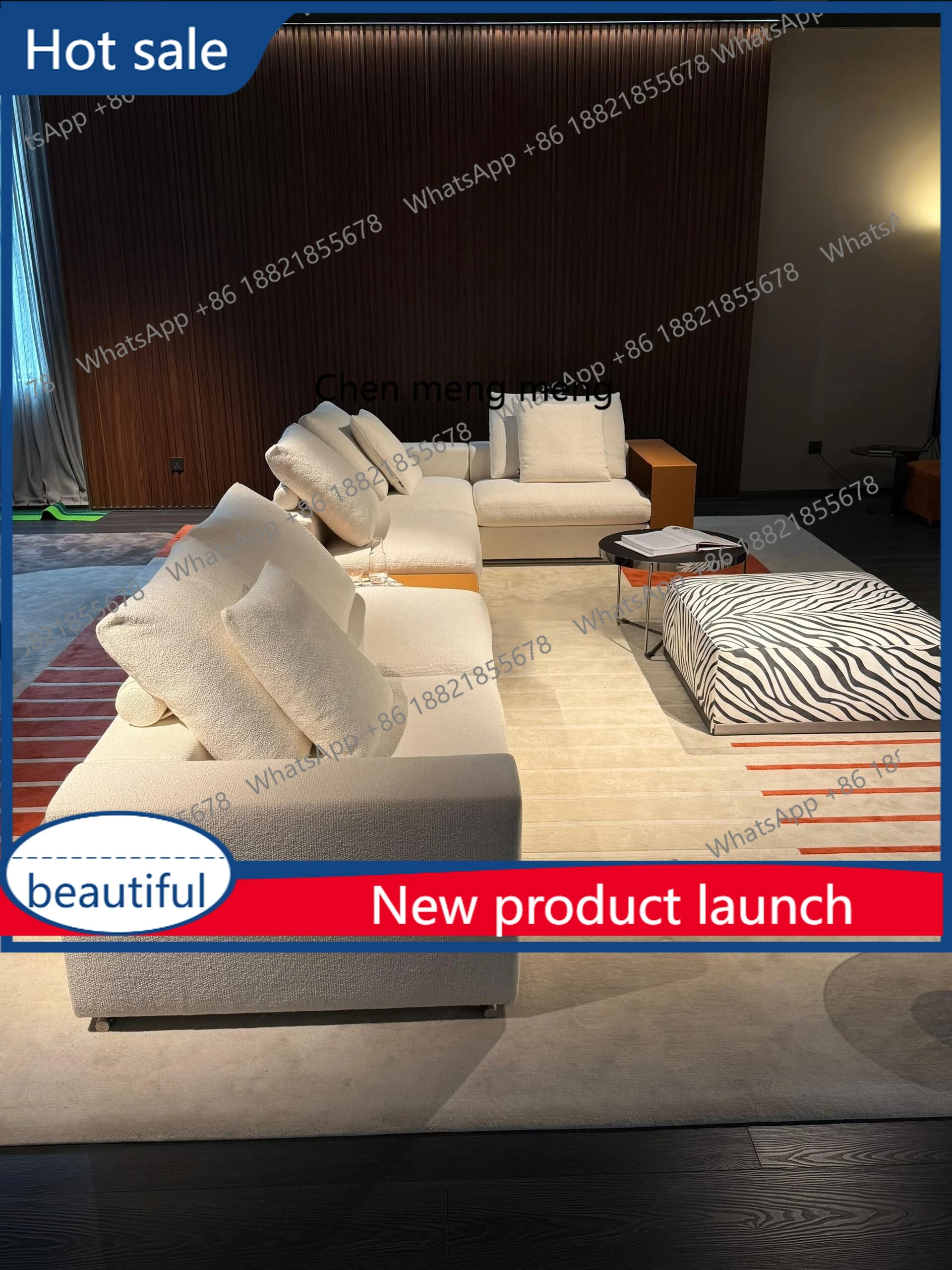 

Italian minimalist corner sofa villa large living room modern simple light luxury straight sofa