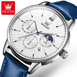 OLEVS 2922 Quartz Casual Watch Gift Round-dial Leather Watchband Chronograph Calendar