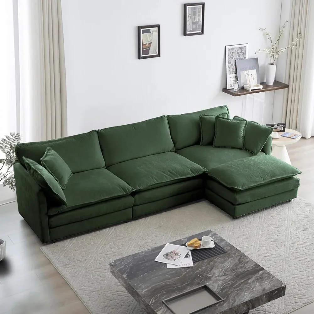 

Chenille L-Shaped Modular Sectional Sofa, Modern 3-Seater Comfy Deep Seat Cloud Couch with Ottoman/Chaise & 5 Pillows for Living