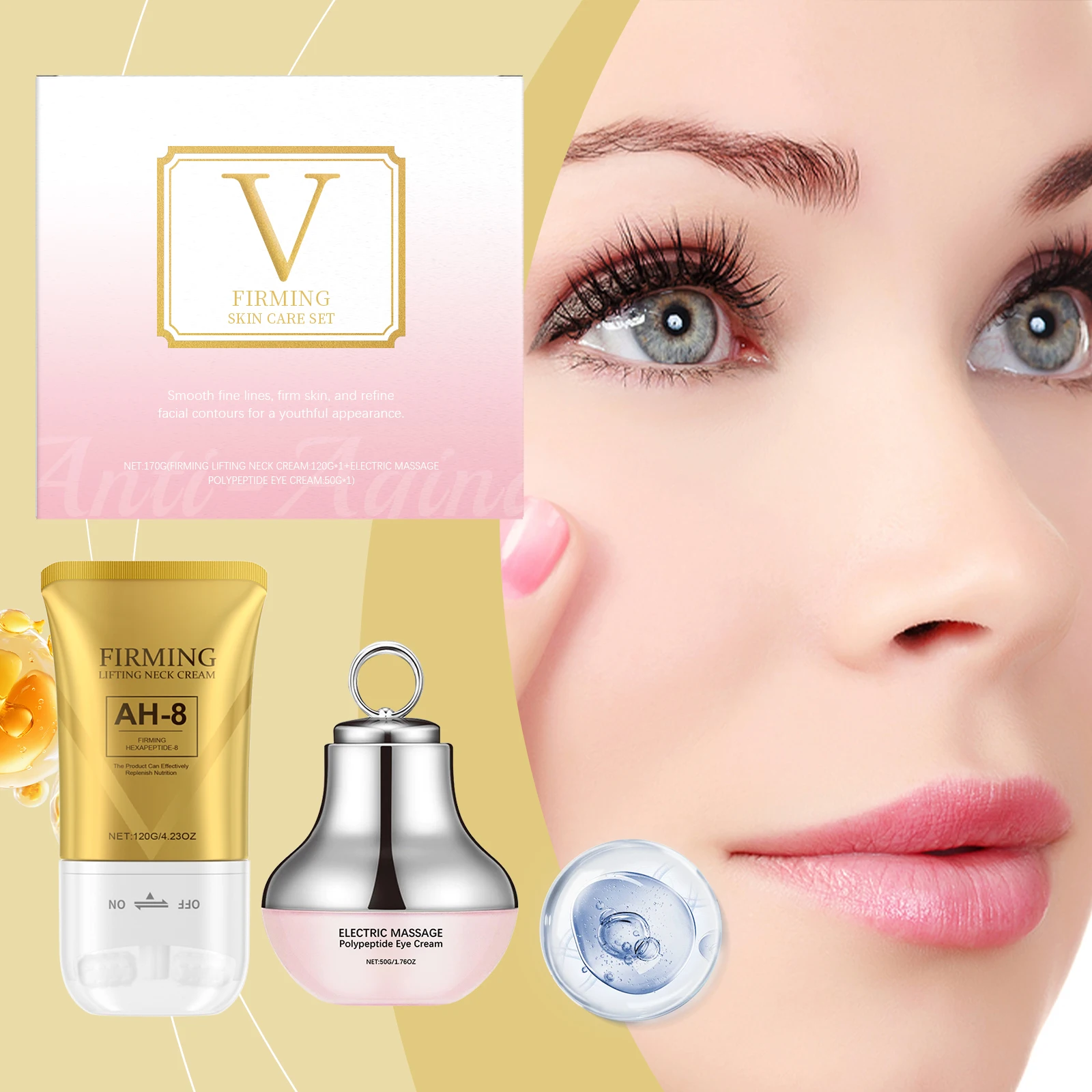 

AH-8 Neck Eye Care Set Electric Massage Eye Cream Neck Firming Lotion Smooth Fine Lines Moisturize Tighten Revitalizing Skincare