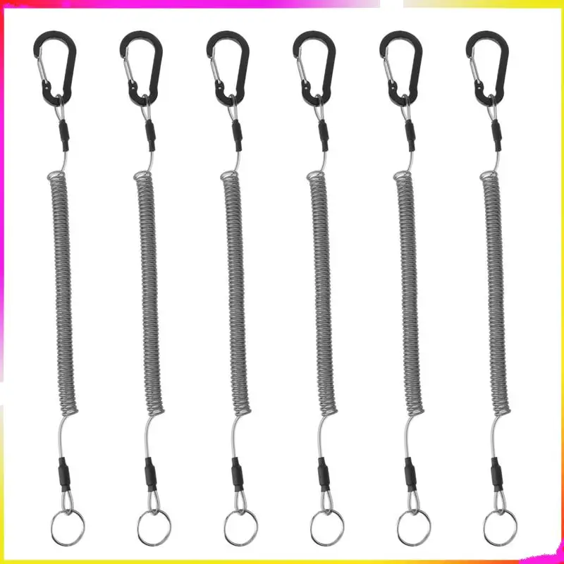 

M04K Safety Coiled Lanyard Retractable Fishing 6 Pcs Heavy Duty Spring Coil Cord Keychain Holder