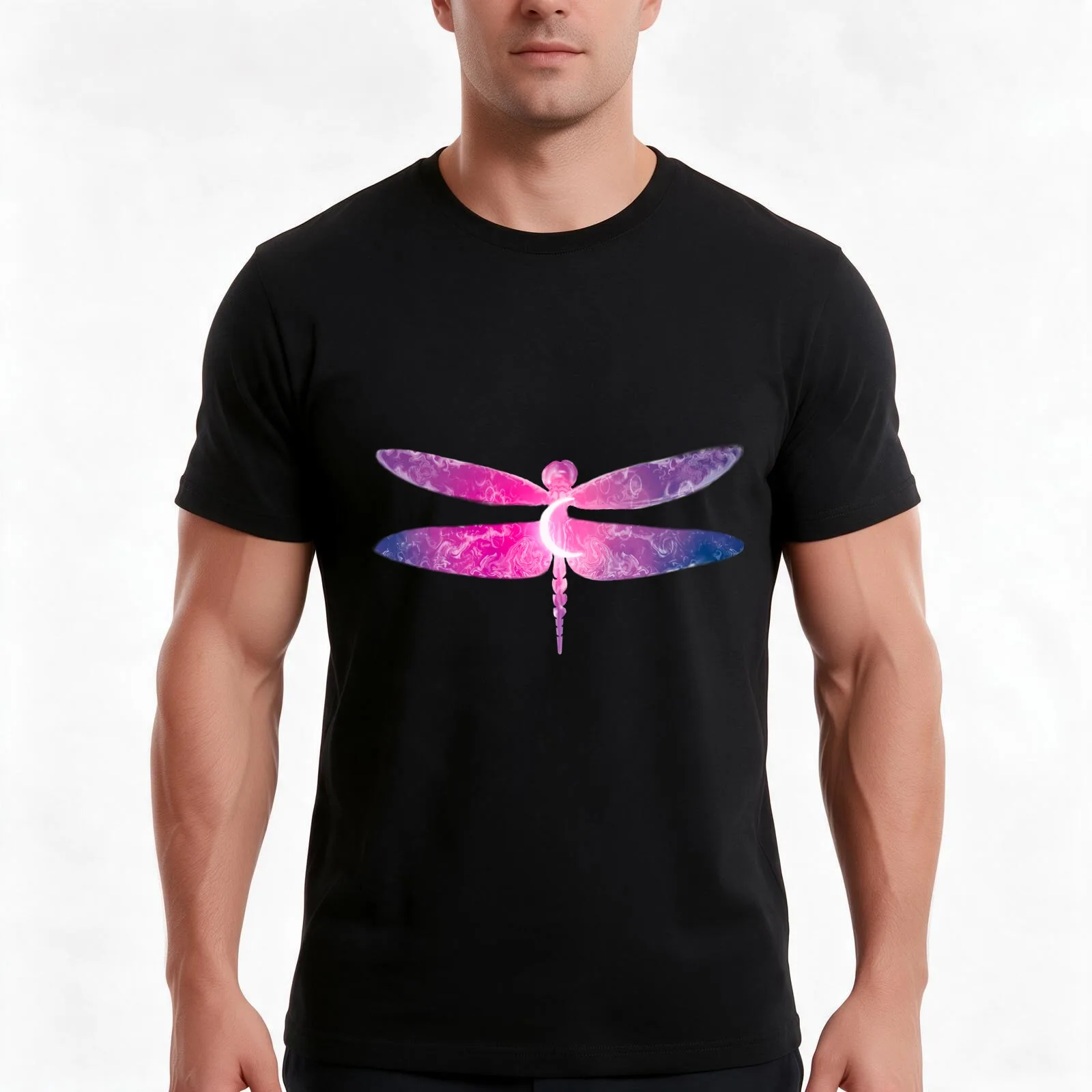 Glowing Moon Dragonfly T-Shirt, Summer Casual Cotton Tee, Oversized Streetwear Tops, Vintage Graphic Print, Unisex Men Women