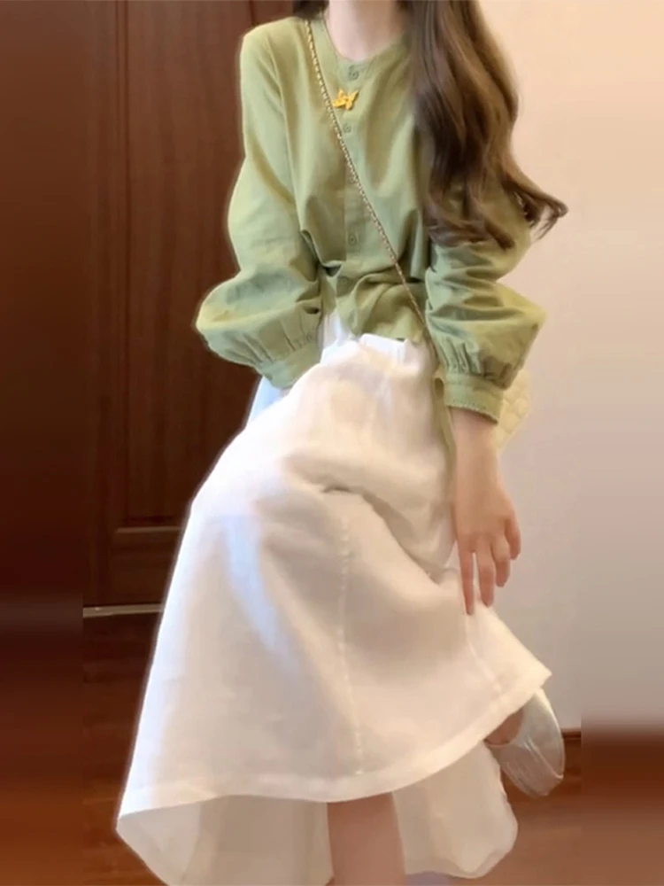 Koreaanse Sle Zachte Casual Dames Dr Set Lente Herfst Nieuwe High-End Unieke Ele Rok Set Zoete Hoge Taille a-lijn Dr