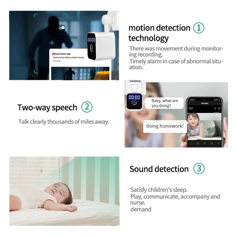 

RISE Tuya Wifi Camera with Digital Clock Indoor Home Security Night Vision Video Surveillance Wireless Motion Camera-US Plug