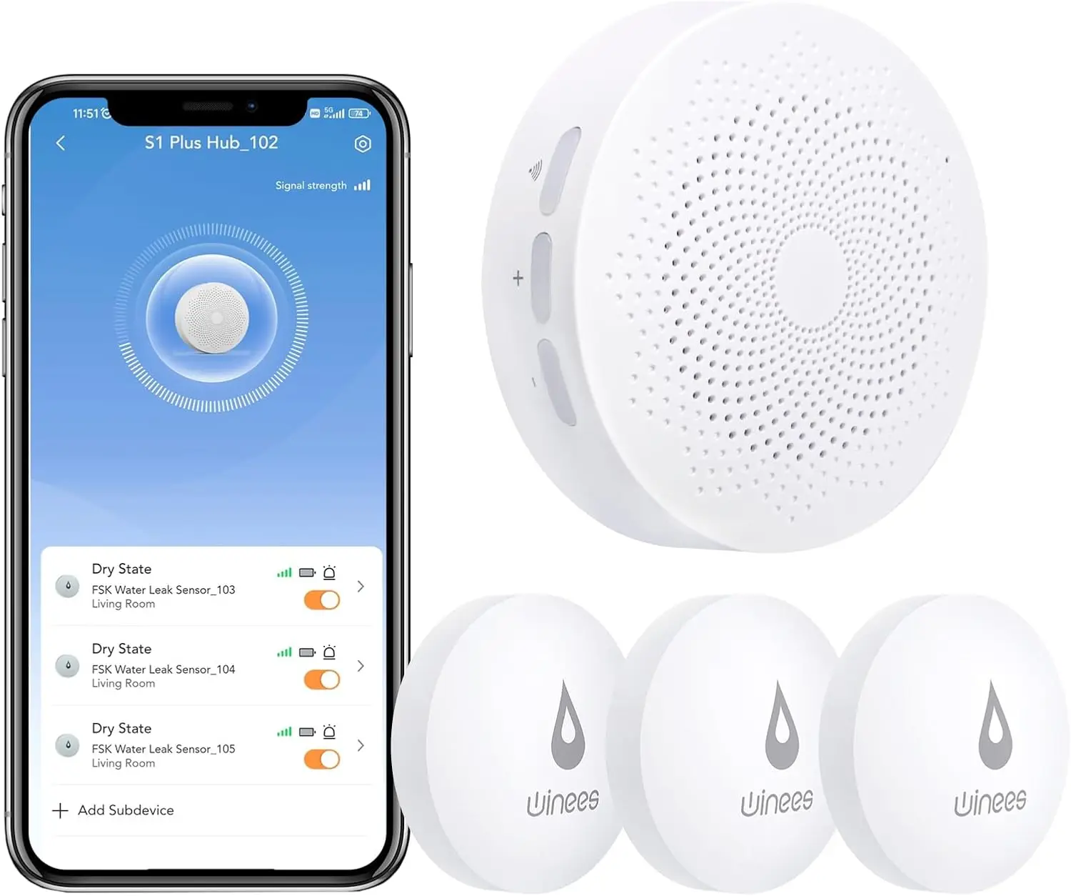 

Комплект из 3-х WiFi-детекторов протечек воды с оповещениями по электронной почте и SMS, регулируемой сигнализацией, радиусом действия 100 м для безопасности дома