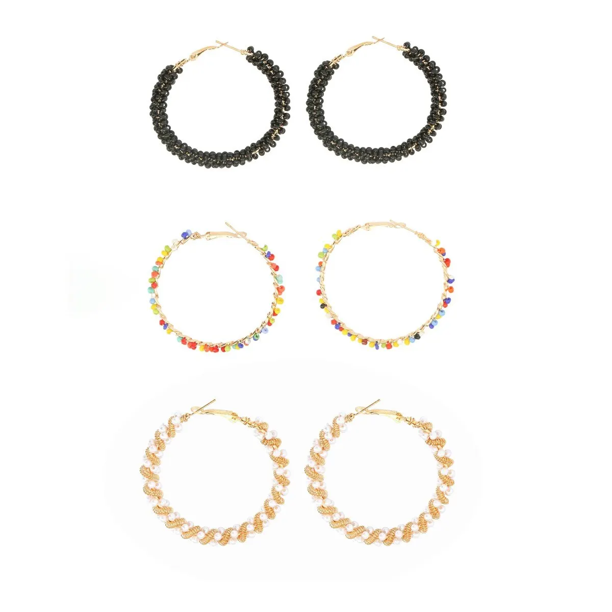 6 Pieces Summer Exaggerated Ladies Color Handmade Rice Bead Hoop Earrings All-match Casual Earrings Jewelry SetAll-match CAS