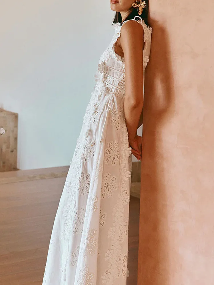 Ele taille haute a-ligne Dr Svel v-ne bretelles brodées été longue Dr femmes Faion Sexy Simple Sle