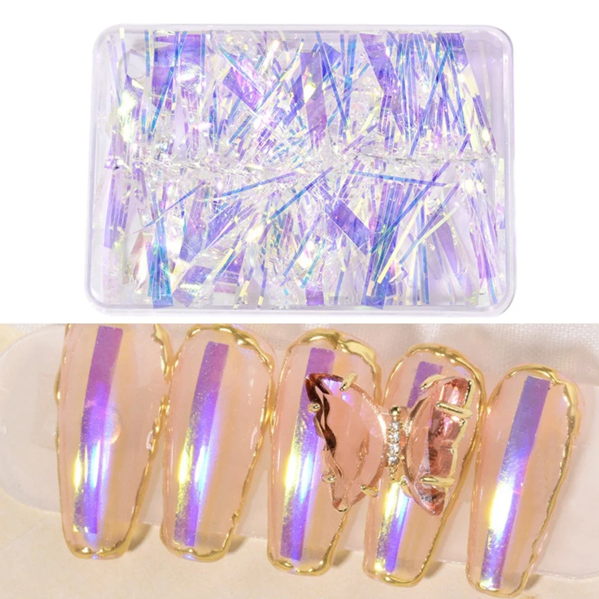 네일 아트 불규칙 깨진 하이 퀄리티 오로라 거울 효과 호일 페이퍼 단추, 다채로운 플래시 네일 스티커
