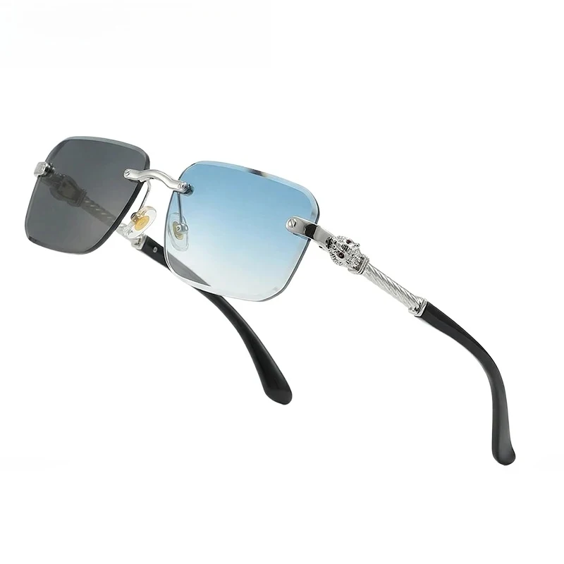Vintage Rimless Photochromic Sunglasses Men 2026 Luxury Designer Square Frameless Leopard Head Sun Glasses Driving Eyewear Shade