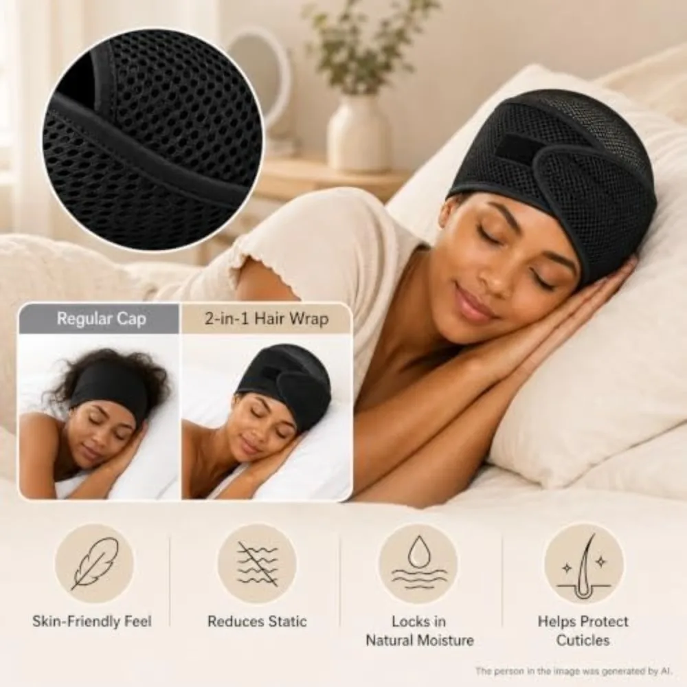 2-in-1 Design Anti-Slip Hair Wrap Adjustable Breathable Mesh Durag Cap Anti-Slip Snug Fit Pixie Cut Hair Cap Nighttime Routine