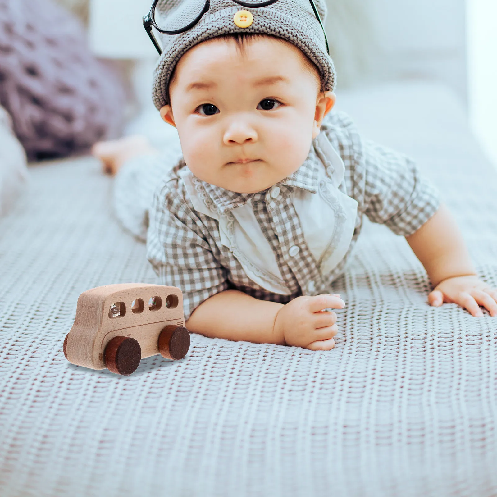 

Natural Wood Marble Bus Educational Plaything for Kids Toddler Baby Small Vehicle Simulation Safe Surface Child Development