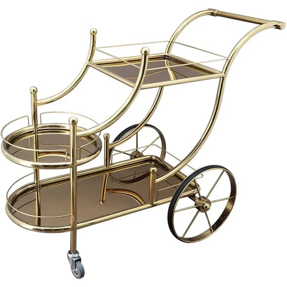 

Kitchen Island Trolley Luxury Gold 3 Tier Bar Carts on Mute Wheels for Kitchen, Dining Room, Living Room and Parties, Stainless