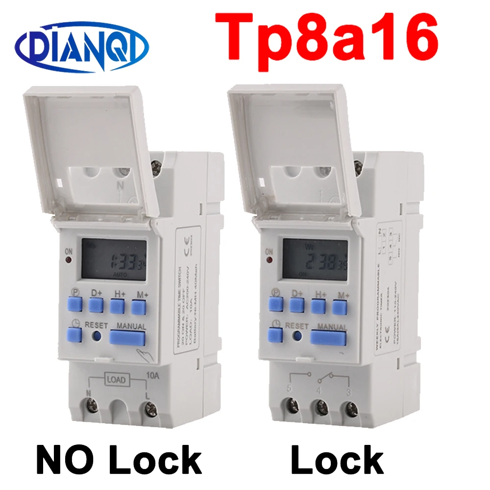 Timer Switch Din Rail Mount Digital TP8A16 weekly programmable electronic microcomputer 220V230V 110V12V24V 16A-30A 12V AC relay