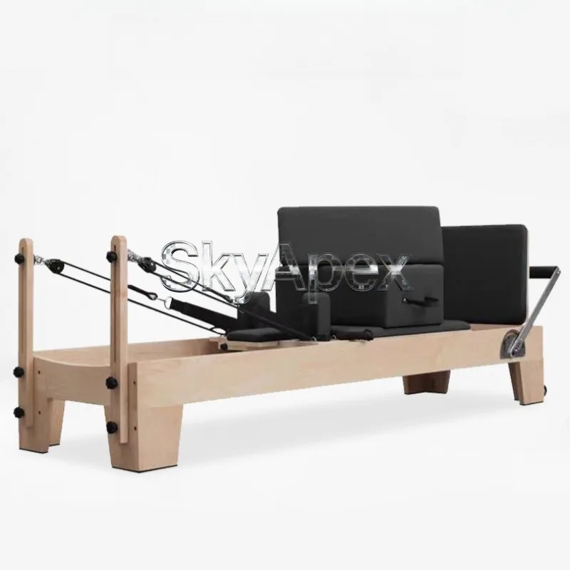 Commercial Multi-Functional Pilates Reformer Oak Wood Foldable Storage Training Bed For Yoga Studio Private Class Home Use