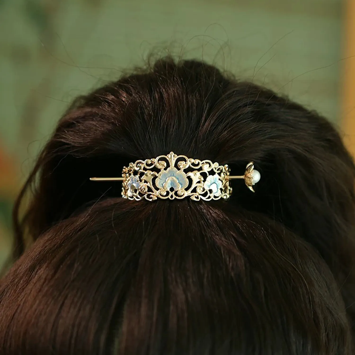 Pure Copper Handpainted Chinese Hanfu Hair Crown With Flower Hairpin For Adults Kids High Ponytail Updo Antique Hair Accessories