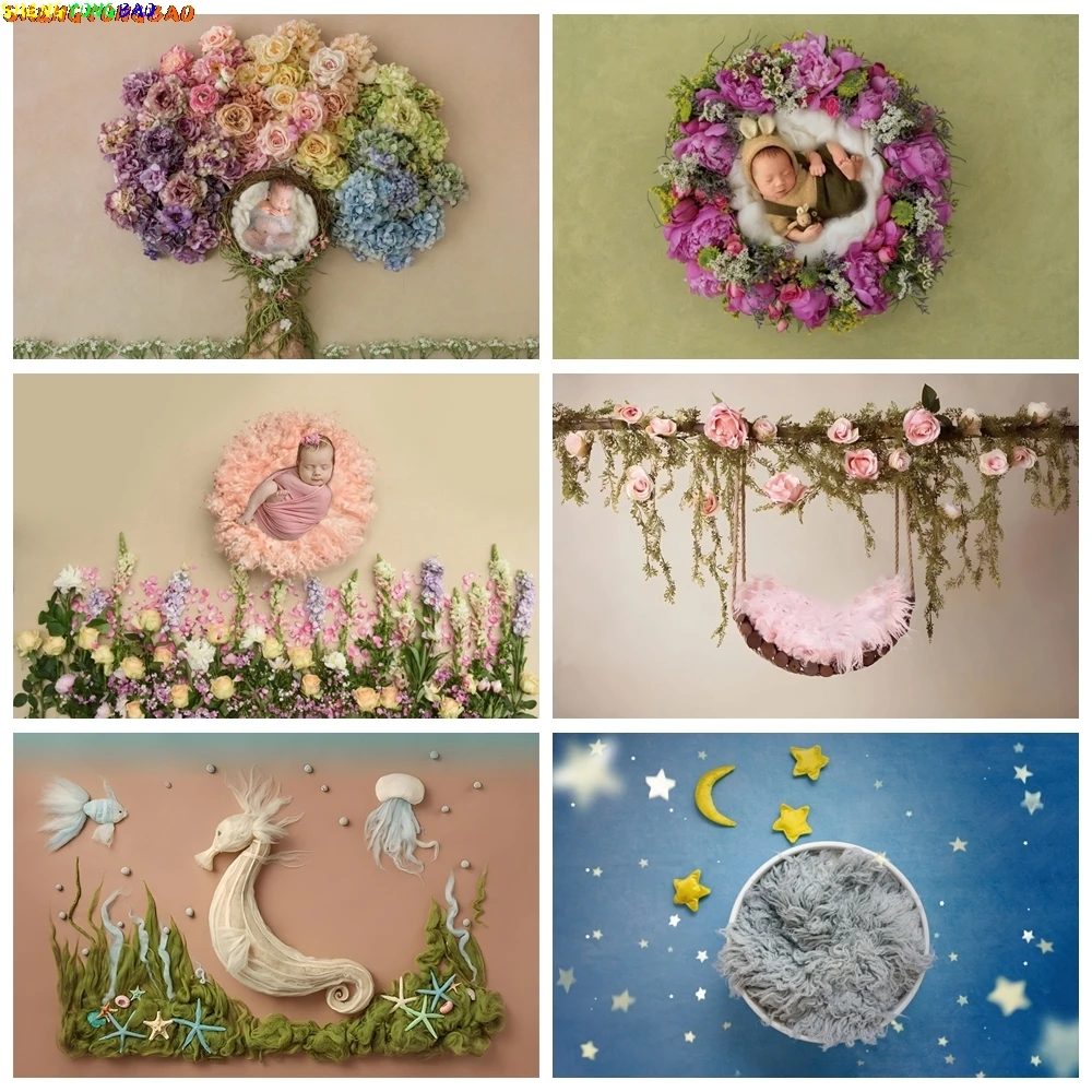 

Newborn Photography Backdrop Flower Leaves Floor Sleeping Tree Baby Portrait Photocall Background Decor Photostudio Photo Props