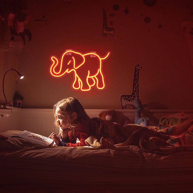 Ineonlife Neon LED Sign Bee Elephant Design Animal Lamps USB Switch Hanging Lighting Child Room Shop Home Kawaii Wall Decor Gift