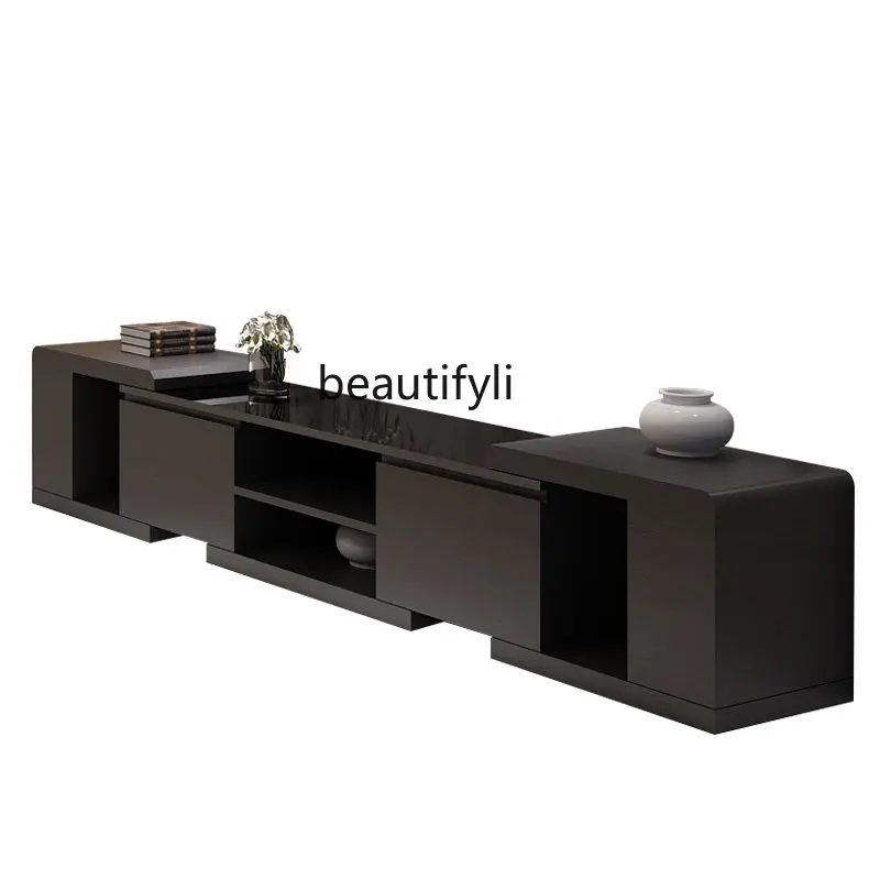 

TV Cabinet and Tea Table Combination Living Room Tempered Glass Storage Retractable TV Cabinet Hall Cabinet