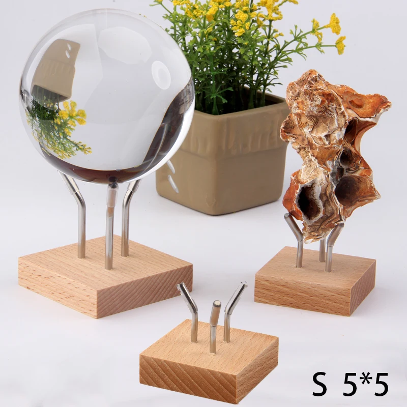 New arrival 5*5 Metal with wood base for crystal ball golf ball displays gemstone holder sphere stand