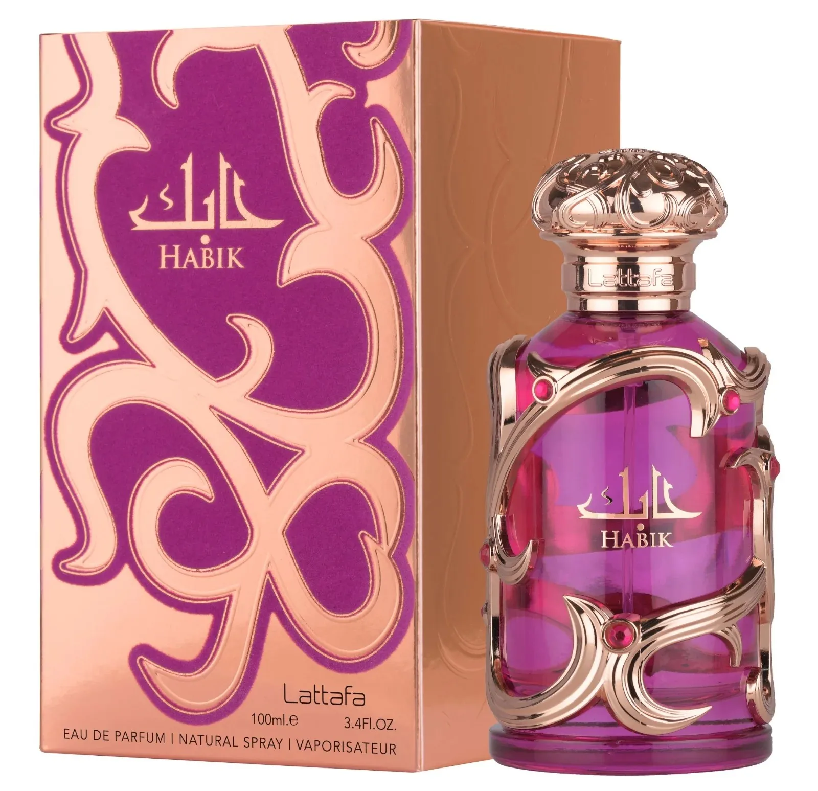 

Lattafa Habik Eau de Parfum, Ornate Pink/Purple Bottle, Floral Citrus Scent, Unisex Fragrance