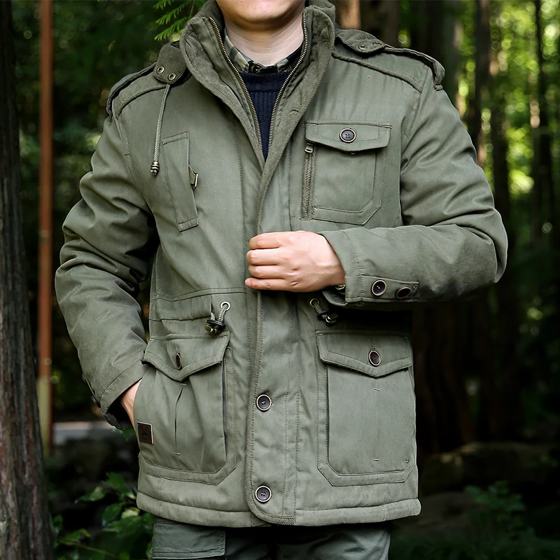 Parka multibolso destacável para homens, jaqueta grossa quente, forro de cashmere, casacos ao ar livre, blusão de inverno, qualidade, 2 em 1