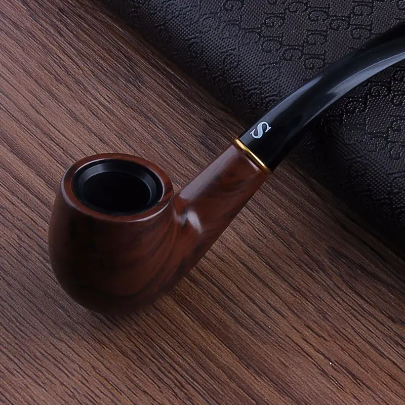 Resin Ebony Wood Tobacco Pipe Retro Bakelite Bending Filter Pipe Potable Handheld Smoking Pipe Cigarette Accessories Men\'s Gifts