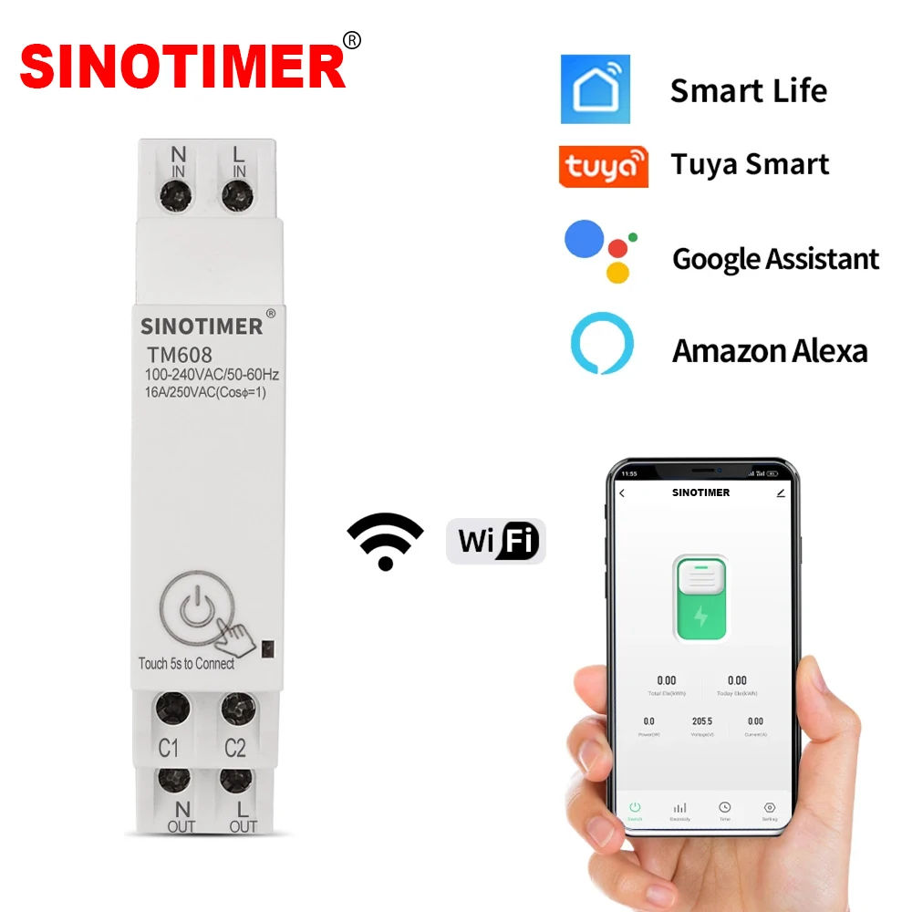 18mm WiFi Smart Digital Timer Switch Remote Mobile Light Time Control Switch Programmer with Energy Monitoring AC 110V 220V 16A