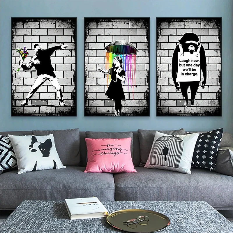 Banksy Street Graffiti Decorative Canvas Painting Girl with Balloon Follow Your Dreams Monkey Art Poster Prints Room Wall Decor