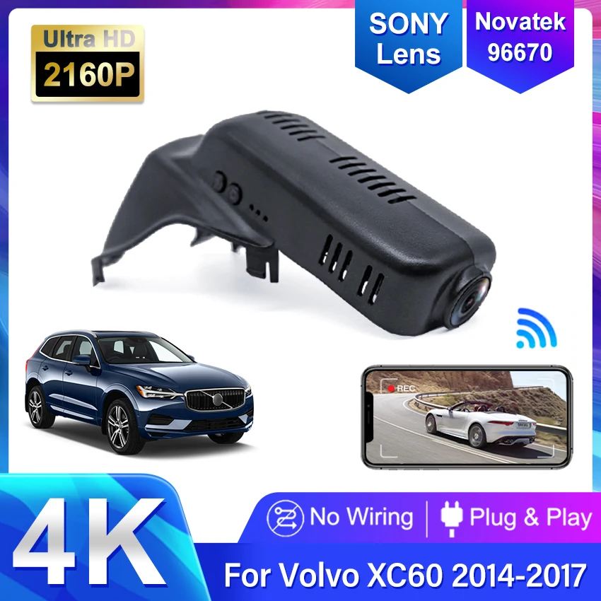 4K Easy to install Car DVR Wifi Video Recorder Dash Cam Camera For Volvo XC60 2012 2013 2014 2015 2016 2017 APP Control Function