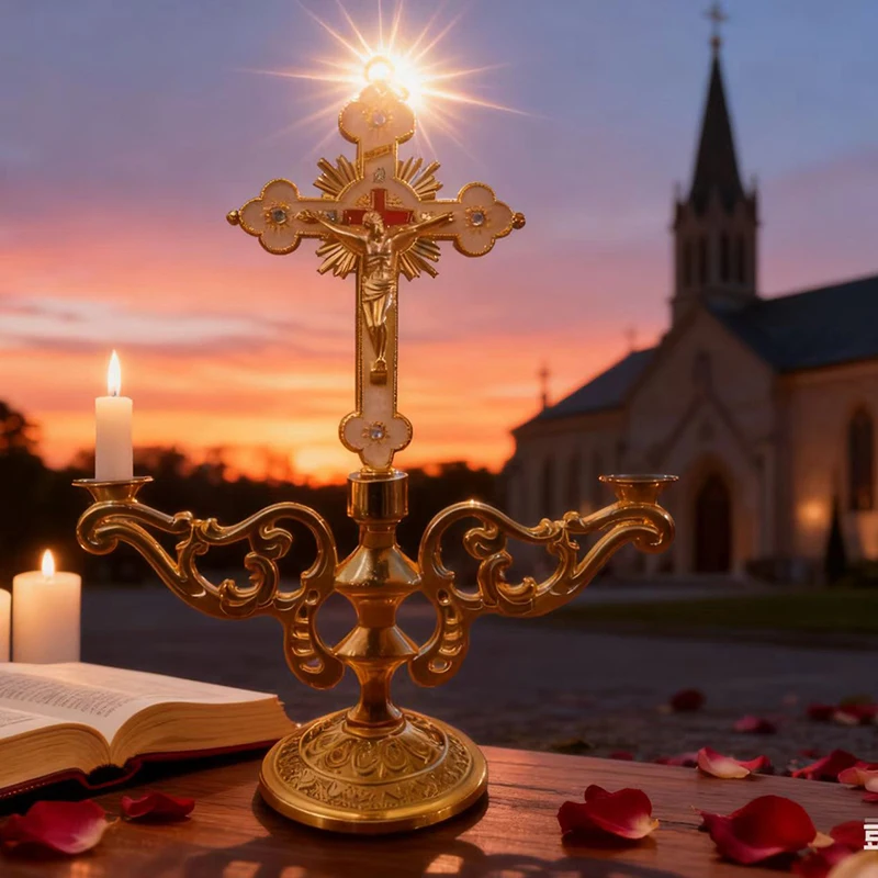Neue Retro-Metall-Kerzenhalter im europäischen Stil aus Zinklegierung für Schabbatkerzen, Teelichter, Heimdekoration, religiöses Geschenk mit Jesus-Motiv – Detail 1