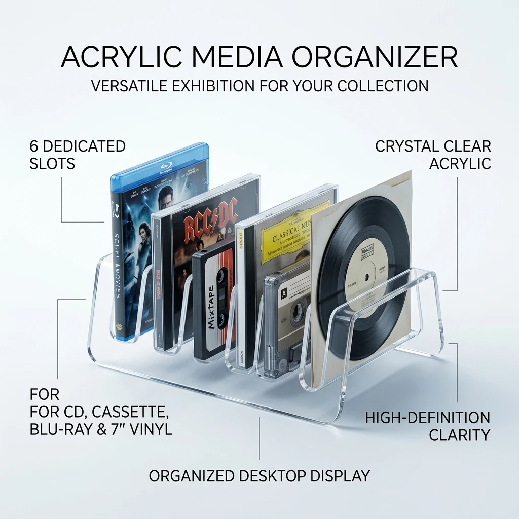 6/8Grids CD Storage Box Transparent Modular Display Stand for Discs Cassettes Organizer for Music Studio Home Office Use
