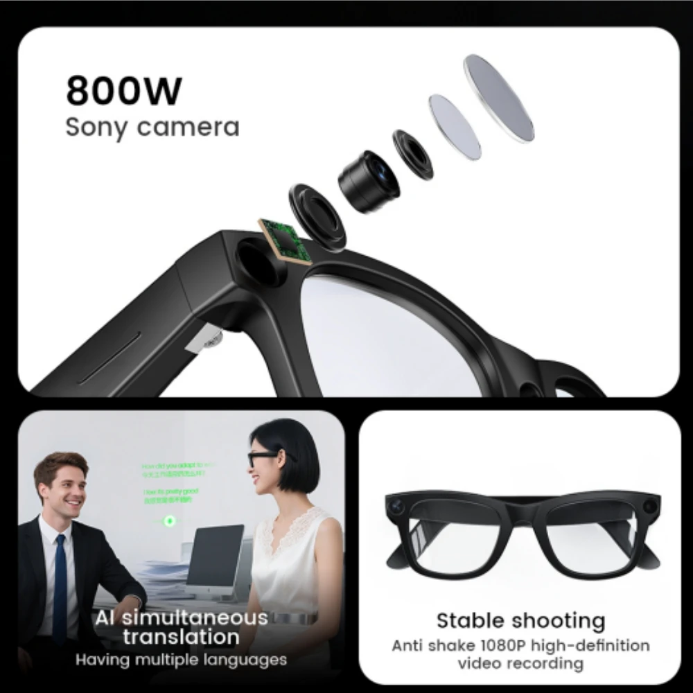 

Smart Glasses Electrochromic Touch Changing Lenses 8MP Pixel Camera Photos Videos AI Translation BT Calling Men