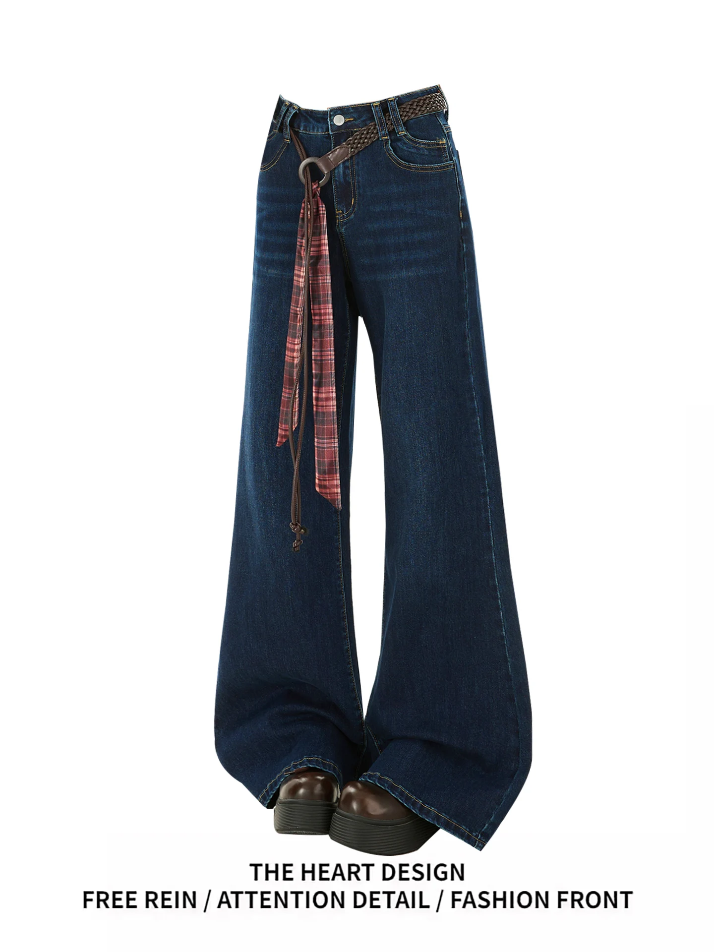 

Retro High Waist Bell Bot Jeans Women's Loose Wide Leg Denim Pants Belted Slimming Flared Trousers Autumn Winter New Arrival