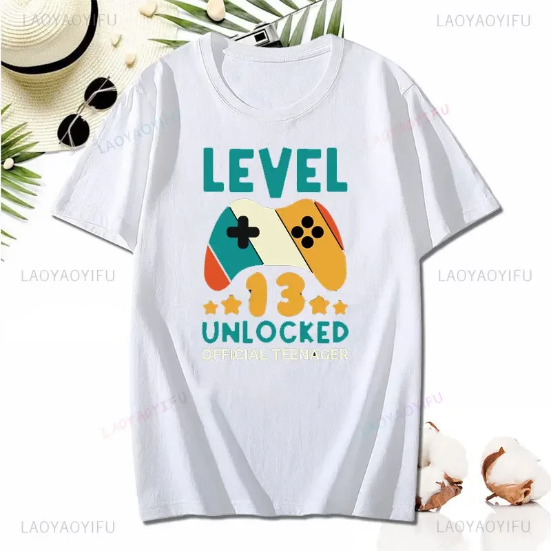 Level 13 Unlocked Gamer Logo Fashion Harajuku Printed T Shirts Summer Cotton Men's O-neck T-Shirt Streetwear Mens Casual Clothes