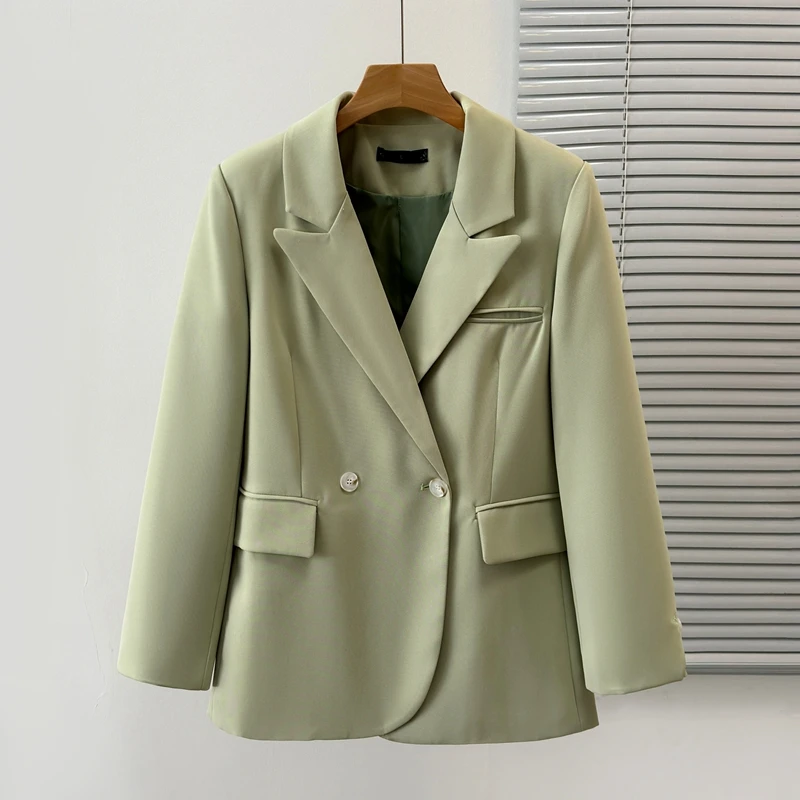 Large Size 4XL Fashion Ladies Blazer Women Green Gray Yellow Black Long Sleeve Double Breasted Female Casual Coat Jacket