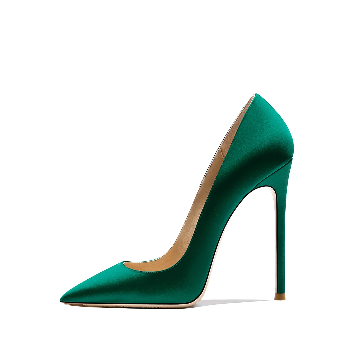 

Top Quality Silk High Heeled Pumps Jade Green 12cm Women Evening Shoes Shallow for Wedding Party Slip On