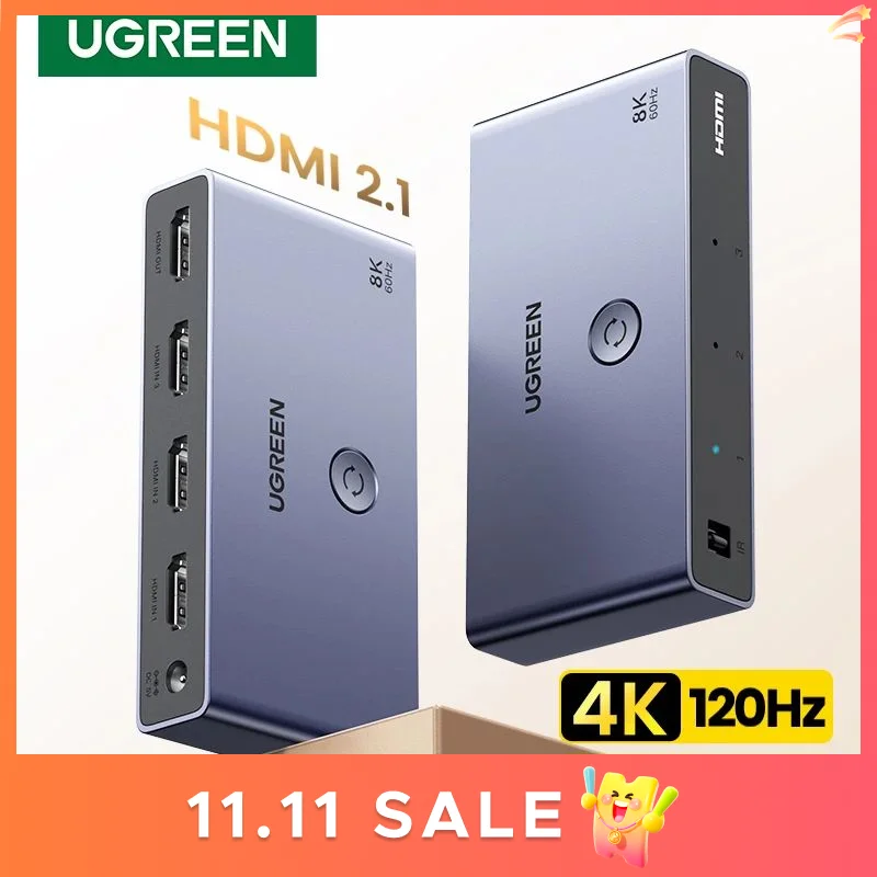 

Выключатель UGREEN HDMI 2,1, 2,0, 8K, 3 в 1, с пультом ДУ
