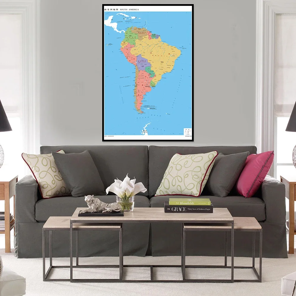 Vertical 600*900mm o mapa da américa do sul viagem material escolar parede arte cartaz decorativo lona pintura decoração para casa