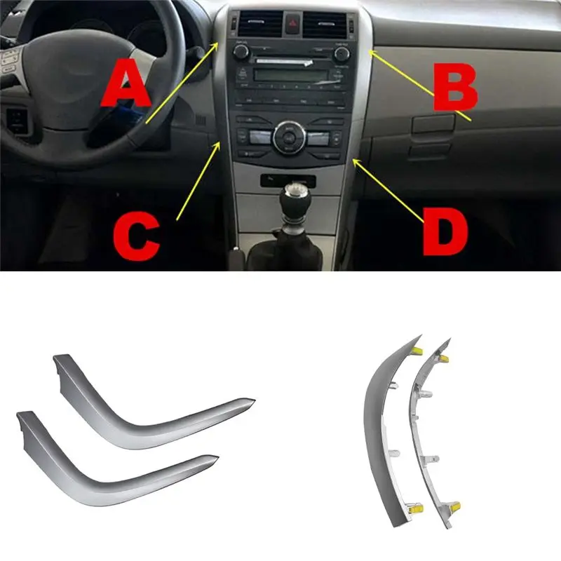 Top-Rated 1Set Center Air Vents Chrome Trim Strip For Toyota Corolla Altis 2007-2013 Dashboard Lower+Upper Trim Cover Silver Gre