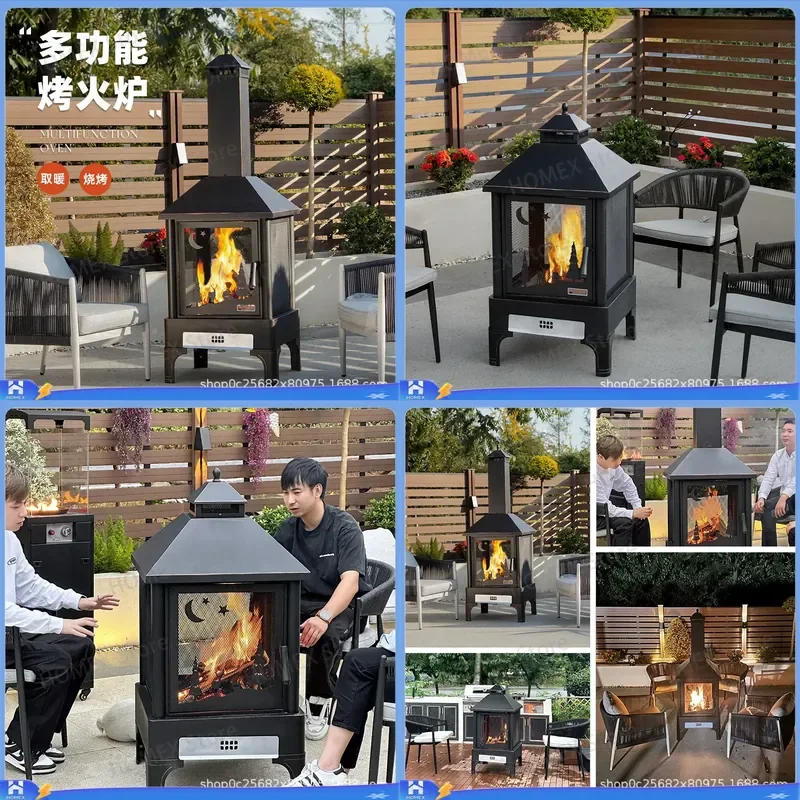 Outdoor Fire Pit Grill Steel Wood Burning Fireplace Garden BBQ Heater Charcoal Incinerator Patio Camping Barbecue Stove