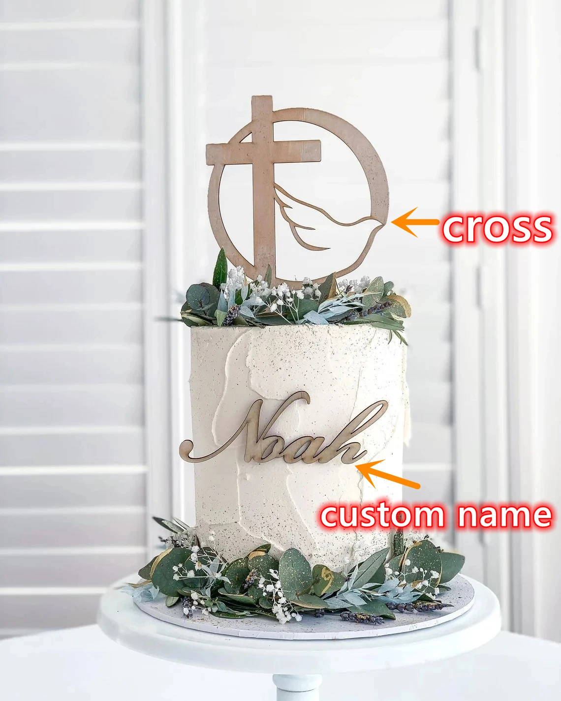 Confirmation Cake topper combined with the child's name Holy spirit with a cross cake topper，Custom Name Baptism Cake topper